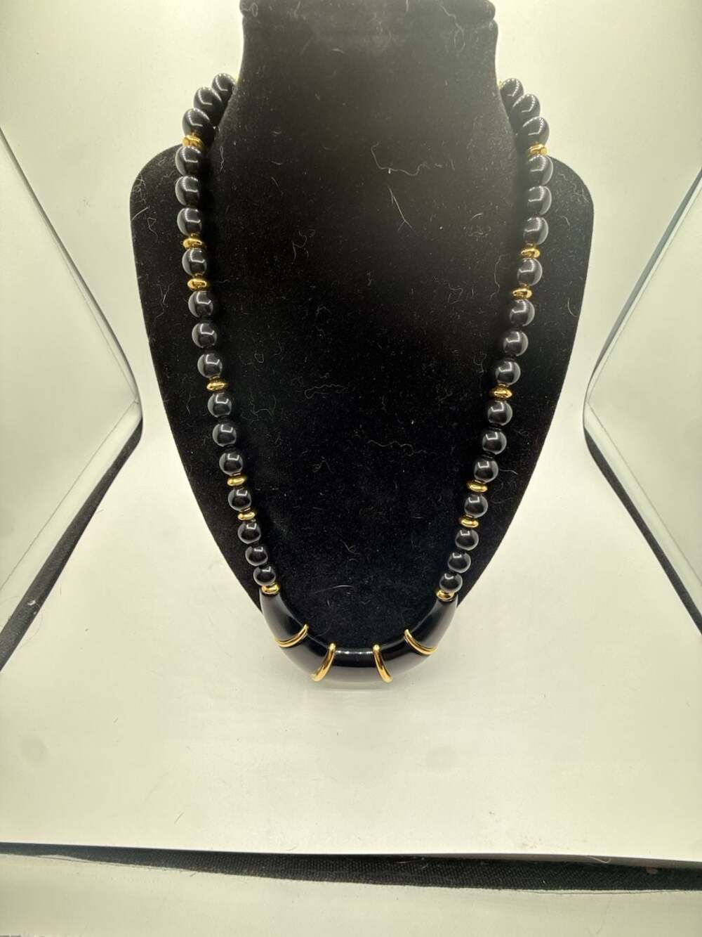 Vintage Napier Black Lucite and Gold-Tone Beaded Necklace - Picture 2 of 4